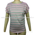 Women's t-shirts, polyester metallic stripes, chiffon shoulder panel, fashion for ladies